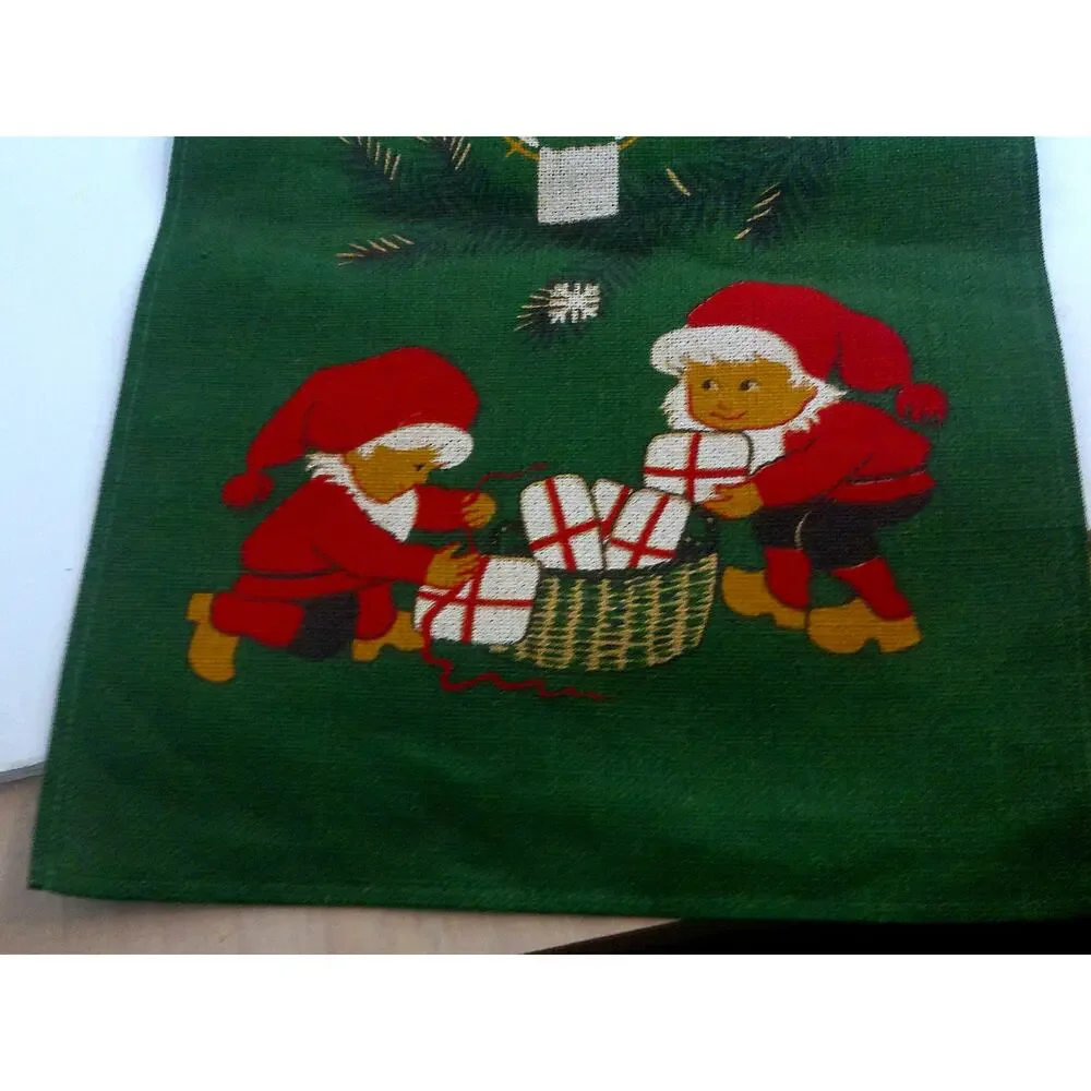 Vintage Swedish Christmas Table Runner Embroidered Nisse Elves